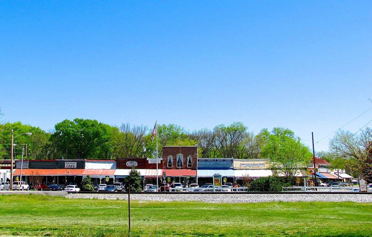 Historic Victorian storefronts in downtown Bell Buckle, Tennessee