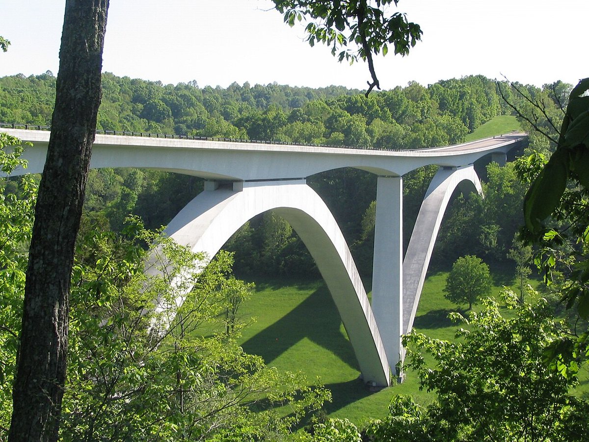 Scenic two-lane road through forest on the Natchez Trace Parkway