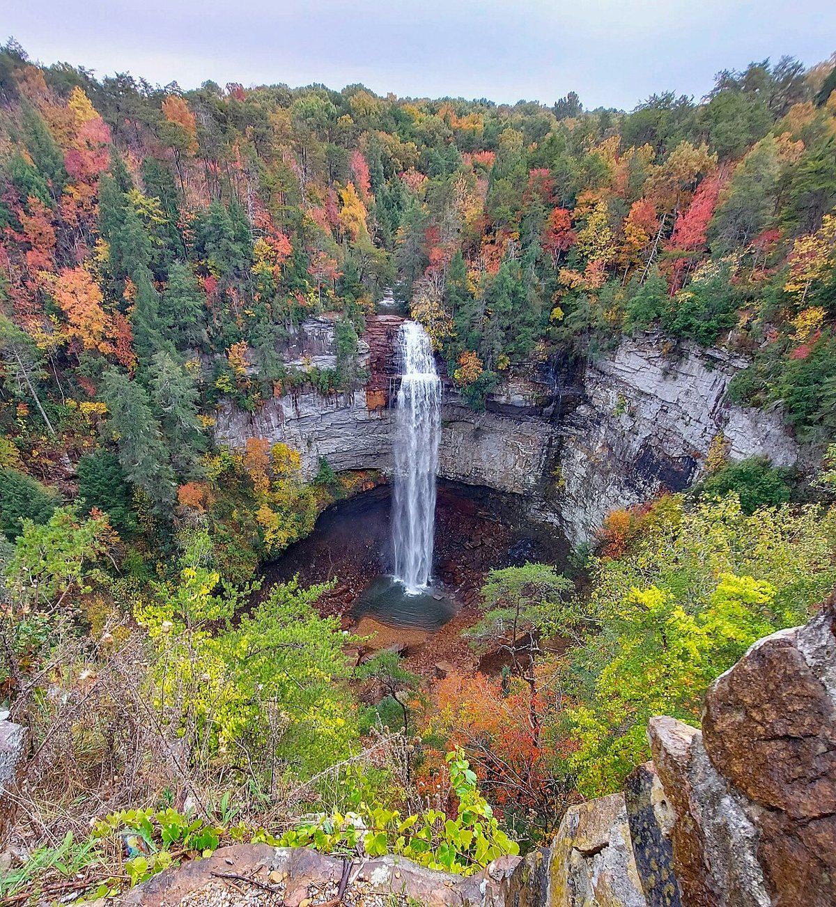 Tall waterfall dropping into a gorge at Fall Creek Falls State Park