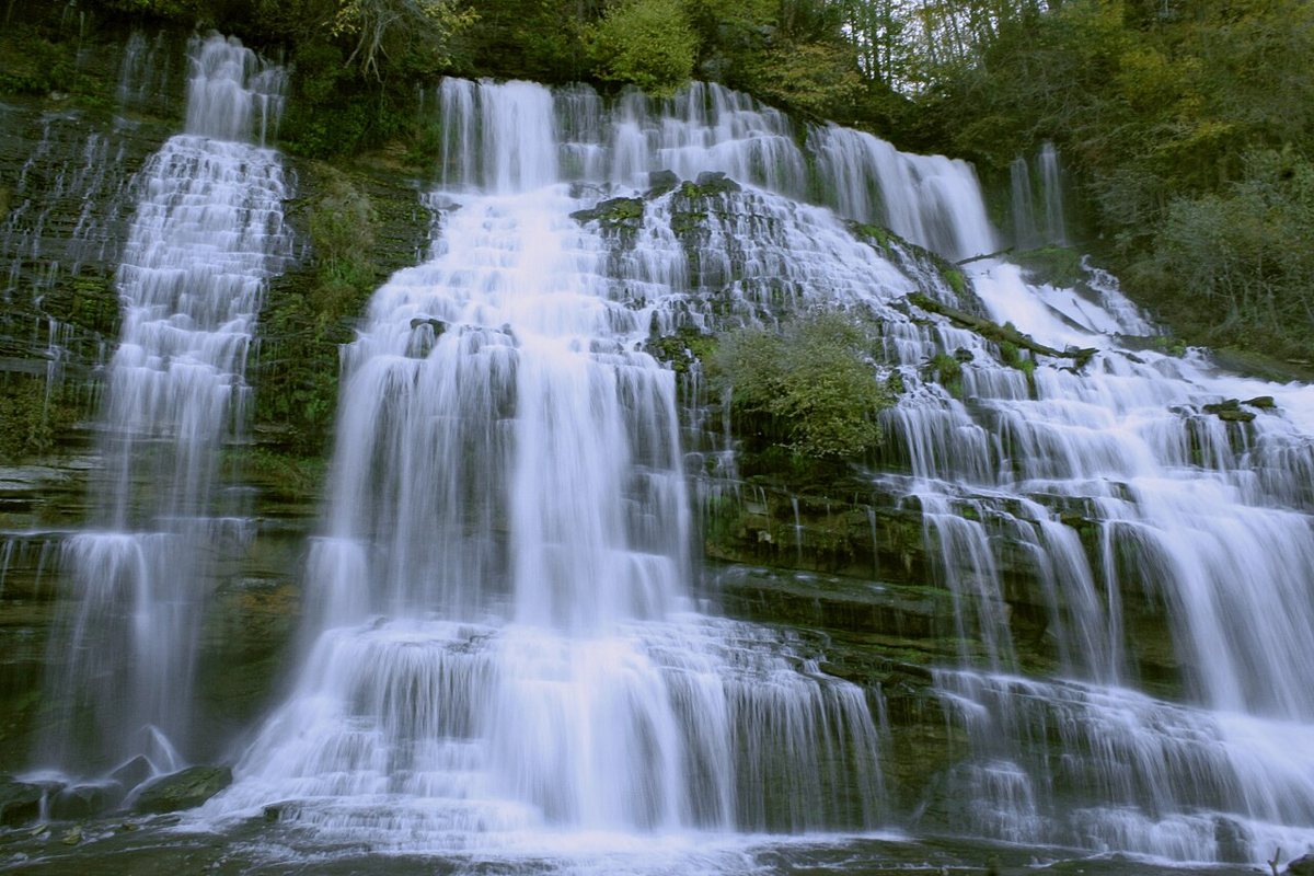 Waterfalls and river rock swimming area at Rock Island State Park
