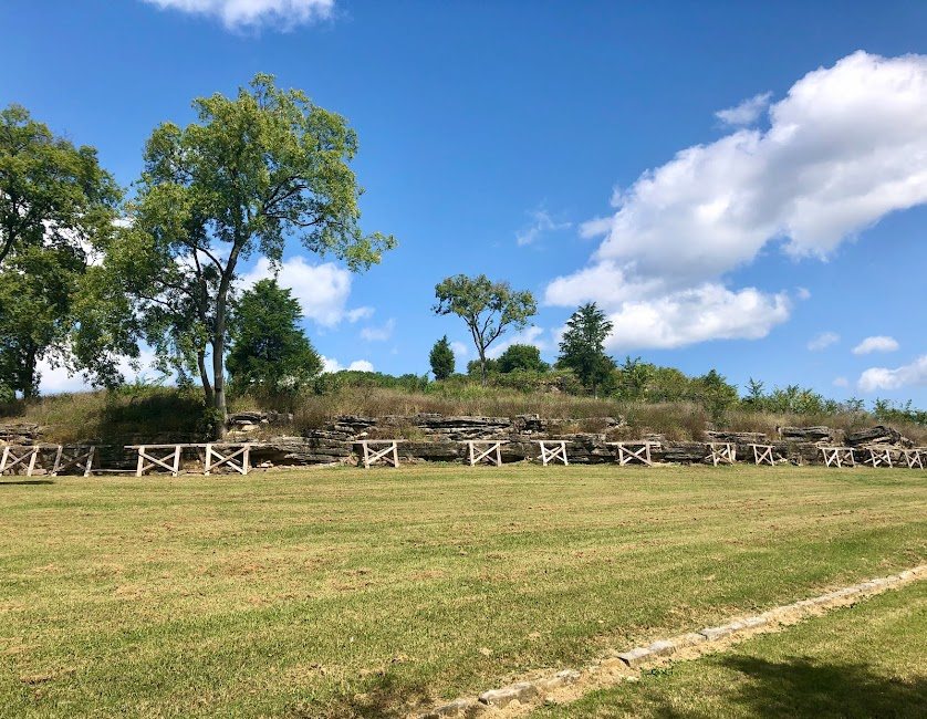 the Civil War fortification walls and downtown skyline view at Fort Negley Park
