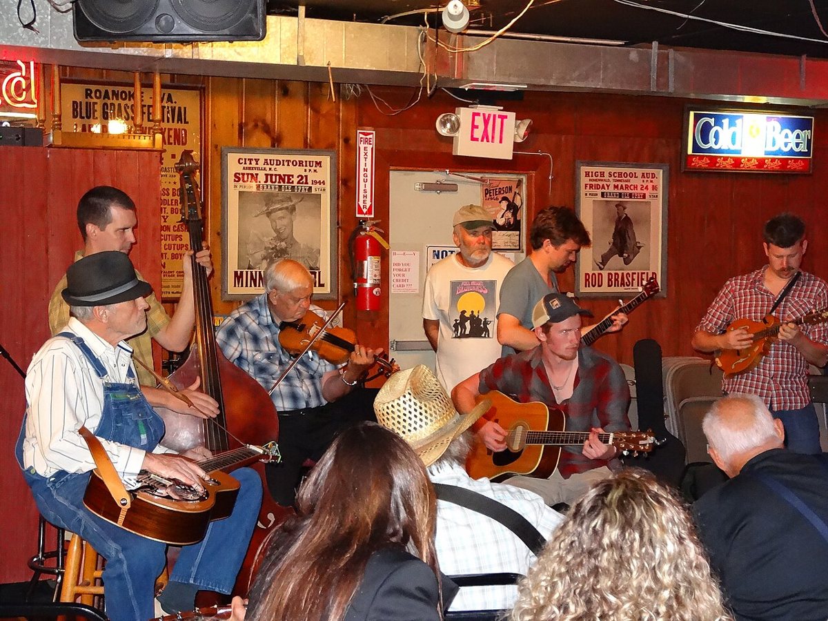 a bluegrass band playing a set inside the Station Inn